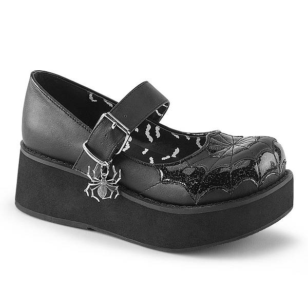 Buty Mary Jane Na Platformie Demonia Sprite-05 Damskie - Czarne PL9081-574